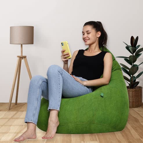 Fusion world LUXURIOUSNESS - Ready to Use | Corduroy Cotton Blend Combo Beanbag with Footstool prefilled with High Density Quality Beans - XXXL (Green)