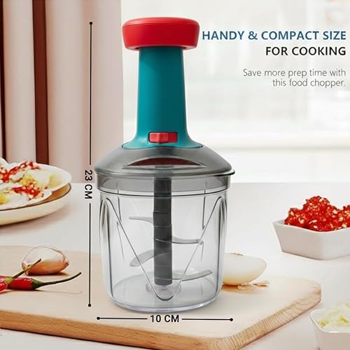 Image of 1000 ml Manual Hand Press Vegetable Chopper for Kitchen, Premium Chopper 6 Sharp Stainless Steel Blades, Hand-Press Vegetable Chopper Multipurpose Speedy Chopper, Dry Fruit and Onion, Anti-Slip Base