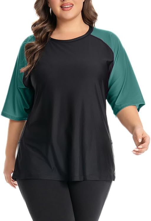 Women's Plus Size Rash Guard Swim Shirt UPF50+ Short Sleeve Sun Protection with Pockets | Tagless, Tummy Control & Mesh Vents
