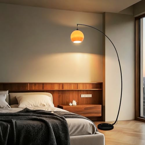 KlkrzJwy Modern Orange Glass Floor Lamp Arc 70.9" Floor Light Globe Glass Standing Lamp with E26 Dimmable Curved Tall Light for Living Room Bedroom Study Dining Room - Image 4