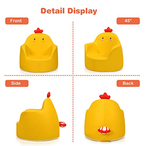 Costzon Kids Sofa, Cartoon Armchair W/Integrated Foam & Pu Surface, Children Upholstered Chair Seat, Lightweight Toddler Furniture Toy For Baby Boys & Girls Gift Age 9 Months - 3 Years, Chicken #TOP7