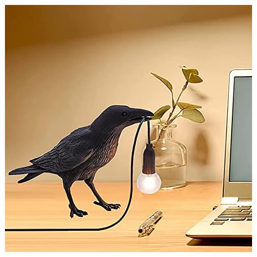 HGomx Raven Desk Lamp, Raven Lamp, Bird Lamp, Resin LED Bird Lamp for Bedroom/Office/Living Room/Farmhouse Art Deco with Plug