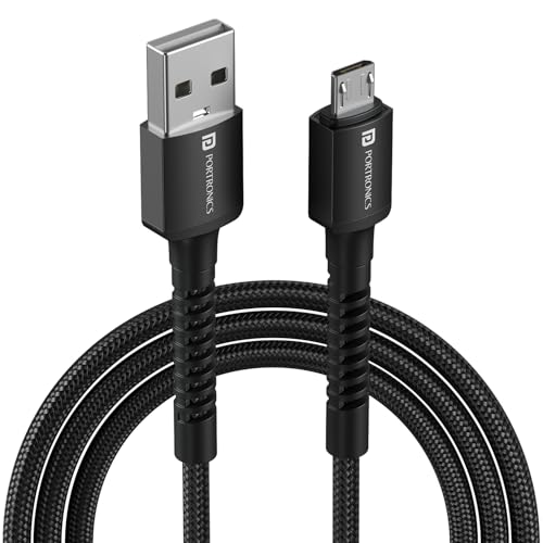Image of Portronics Konnect X USB-A to Micro USB Fast Charging Cable With Max 3A Output,Fast Charging & Data Transfer, Nylon Braided, Aluminium Alloy Shell, 1M Length compatible with Micro usb Devices(Black)