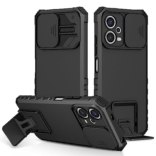 Image of Mobile Back Cover Case for Redmi Note 12 5G | Sliding Camera Shield | Stereoscopic Stand | 360 Degree Protection Mobile Phone Case Cover for Redmi Note 12 5+G | New PC, Black Back Cover