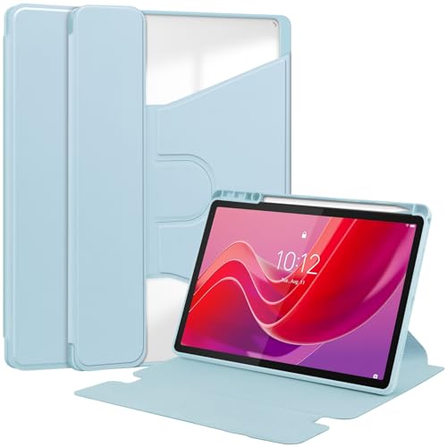 Coque Lenovo Xiaoxin Pad 2024 transparente avec support rotatif 360° et porte-stylet bleu ciel