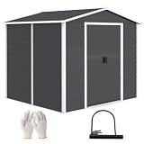 Outsunny Tuinschuur 4,4 m², Tuinhuis met Zadeldak, Schuifdeur, Fundering, Eenvoudige Montage 240 x 206 x 198 cm, Tuinschuur van Verzinkt Staal, Weerbestendig, voor Tuin, Donkergrijs