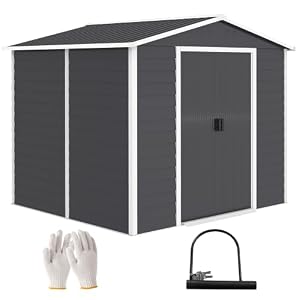 Outsunny Gerätehaus 4, 4 m² Gartenhaus Pultdach 240x206x198 cm Dunkelgrau