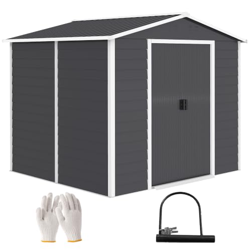 Outsunny Gerätehaus 4,4 m² Gartenhaus Pultdach 240x206x198 cm Dunkelgrau