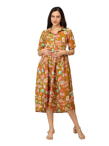 Image of The Mom Store Maternity and Nursing Dress | Pre and Post Pregnancy Dress | Zipper /Button Opening | Causal Wear | Trendy Stylish Causal Dresses for New Moms