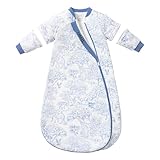 Baby Sleep Sack 12–18 Months, Cotton Sleep Sack with Detachable Long Sleeves, 1.0 TOG Wearable Blanket for Cooler Nights, 2-Way Zipper Toddler Sleeping Sack with Temperature Strip, Forest