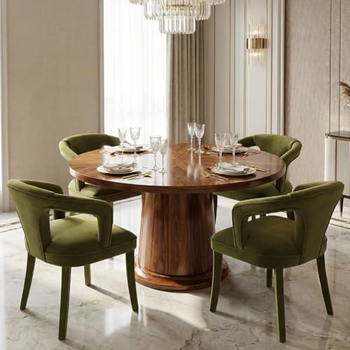 Hyfirm Olive-Green Velvet Dining Chairs Set of 4, Modern Upholstered Solid Wood Kitchen Chairs for Dining Room/Living Room/Restaurant