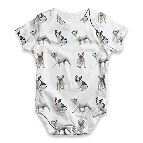 Image of TWISTED ENVY Funny Infant Baby Bodysuit French Bulldogs Pattern
