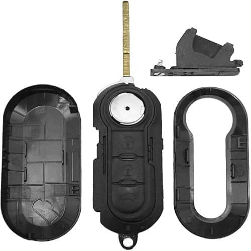 Carcasa de repuesto para llave de coche de 3 botones | Carcasa para llave de mando de coche | Compatible con Fiat y Otros modelos | Con zócalo de pila | Maletero, abrir y cerrar | Negro - imagen 4
