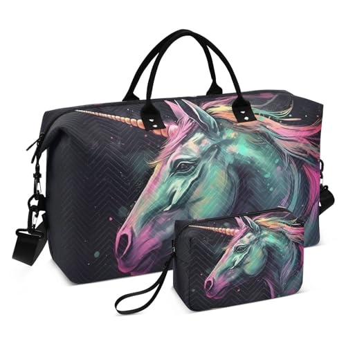 Large Travel Duffel Bag, Horse Head Abstruct Sports Tote Gym Bag, Shoulder Weekender Overnight Bag for Women Men, Carry On Luggage with Toiletry Bags
