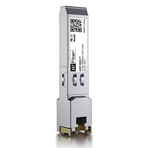Image of H!Fiber 10 /100 /1000BASE-T SFP to RJ45 Module, Auto-Negotiation Copper SFP Mini-GBIC Transceiver for Cisco GLC-T /SFP-GE-T /GLC-TA, Meraki MA-SFP-1GB-TX, Mikrotik S-RJ01, Netgear, Ubiquiti, up to 100m
