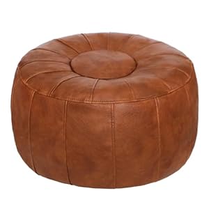 Thgonwid Unstuffed Moroccan Storage Pouf Foot Stool Ottoman Seat Handmade Faux Leather Bean Bag Floor Chair Foot Rest for Living Room, Bedroom or Balcony (Light Brown)