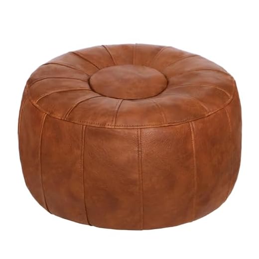 Thgonwid Unstuffed Handmade Moroccan Round Pouf Foot Stool Ottoman Seat Faux Leather Large Storage Bean Bag Floor Chair Foot Rest for Living Room, Bedroom or Wedding Gifts (Light Brown)