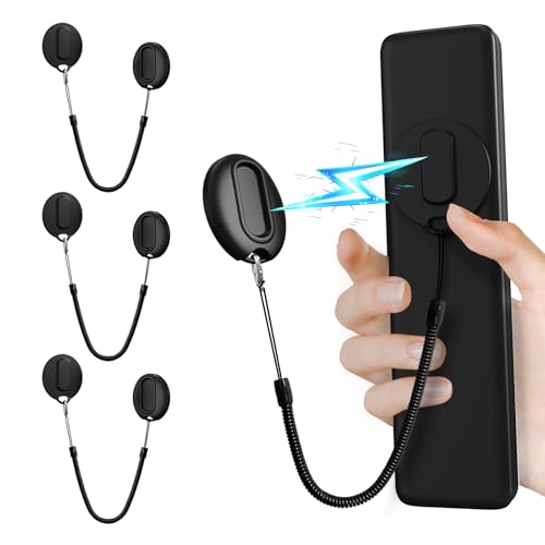 Magnetic Remote Control Holder with Security Cable Self-Adhesive Wall Mount, 3 Pack Silicone Organizer Retractable Anti-Loss Storage Wall Holder for TV, Fan and Air Conditioner Remote Control Black
