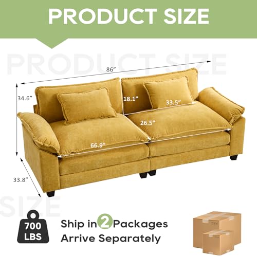 Image of Oprisen 86 inch Modular Sectional Sofa, Comfy Cloud Couch Sectional Sofa, Chenille Sofa Sleeper Deep Seat Sofa with Throw Pillows for Living Room (Yellow, 86 inch- Loveseat)
