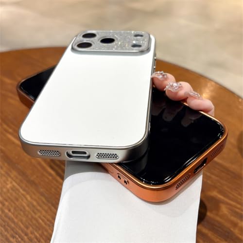 Coque iPhone 16 Pro luxe en cuir PU avec contour d'objectif strass doré chic