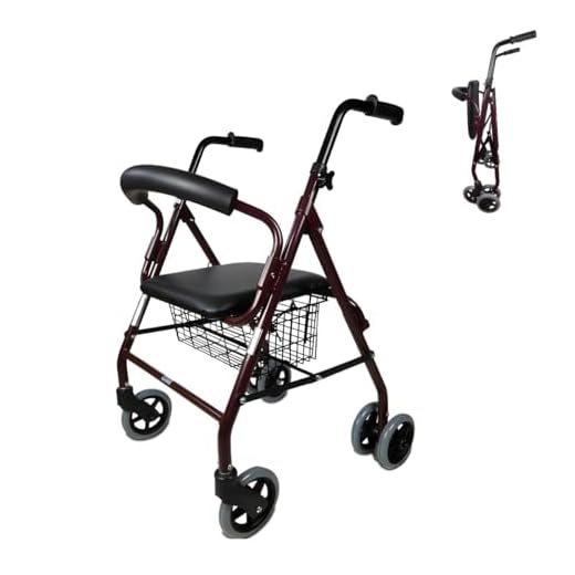 Mobiclinic, Walker for Elderly, Prado Model, European Brand, Folding, Pressure Brakes, Aluminium, Light and Resistant, Rollator with 4 Wheels, Seat and Backrest, Basket, Burgundy