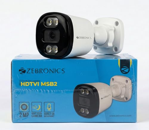 ZEBRONICS 2MP Color View Bullet Camera, Full HD Security Camera with Built-in Mic, 4 Warm Light LED, Night Vision with Color, Mode Switch Button, Flicker Adjust