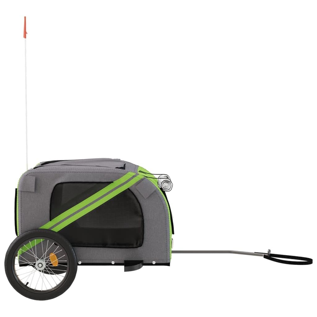 vidaXL Rimorchio da Bici per Animali Verde e Grigio Oxford e Ferro