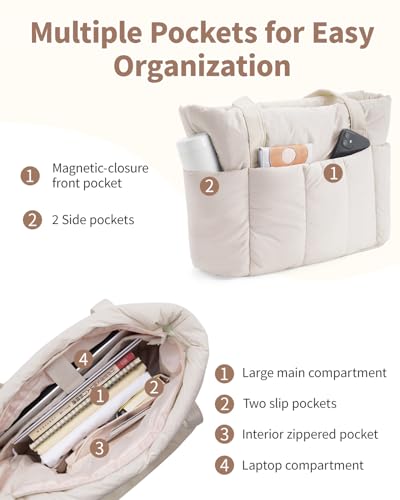Image of Narwey Puffer Tote Bag for Women Girl, Puffy Travel Gym Shoulder Handbag