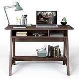 IFANNY Vintage Writing Desk with Storage, Wooden Computer Table w/Open Cabinet, Storage Shelf and Hidden Compartment, Student Table for Small Spaces, Compact Work Desk for Home Office