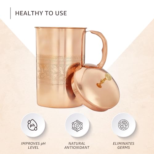 Brand - Solimo Embossed Copper Jug with 2 Embossed Glasses| 1350 ml thumbnail 13