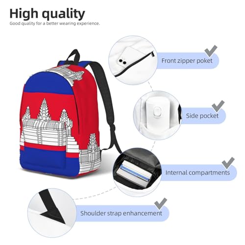 Mochila para portátil de mujer con estampado de Camboya, bolsa de mano ergonómica 5