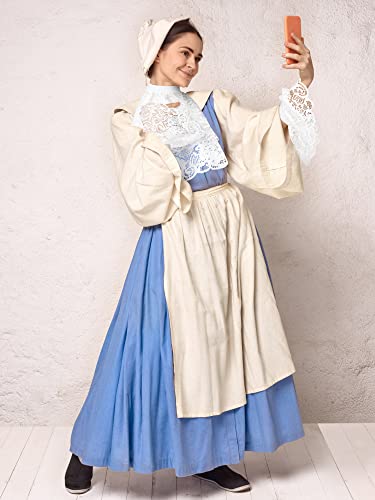 Newcotte 2 Pcs Colonial Lace Jabot Cuffs Set Pirate Costume Accessory For Women Men Kids Victorian Colonial Costume Girls White Ruffled Lace Collar Fake Sleeve #TOP3