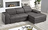 Península a la derecha Dafnedesign.Com - Sofá cama esquinero de 3 plazas con chaise longue a la derecha Piel sintética efecto Nabuk Granit Grey (cm. 259 x 178 x 94 cm.