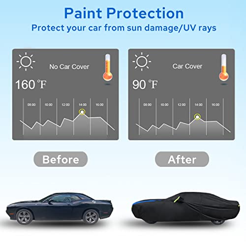 Image of Avecrew Dodge Challenger Car Cover Waterproof All Weather for Automobiles, Outdoor Full Exterior Covers Fit 2008-2026 Dodge Challenger with Windproof Strap and Driver Door Zipper