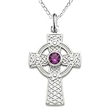 Alexander Castle Solid 925 Sterling Silver & Amethyst Celtic Cross Pendant Necklace for Women with 18' Silver Chain & Jewellery Gift Box - 32mm x 20mm