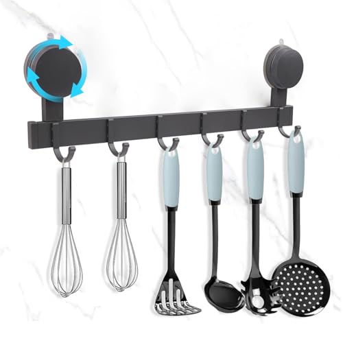 Vookkp Barra Portautensili Cucina Senza Foratura Appendi Mestoli da Cucina Rimovibile Porta Utensili da CucinaAlluminio Spaziale Appendi Utensili da Cucinacon 6 Ganci