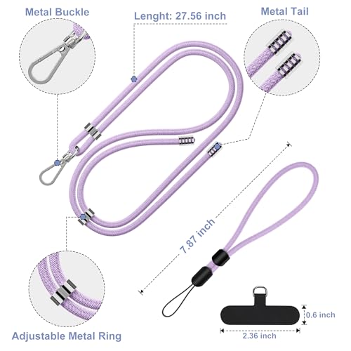Image of takyu Phone Lanyard, 2 Pack Adjustable Cell Phone Lanyard Crossbody Neck Strap & 2 Pack Phone Wrist Strap with Tether Tabs Compatible for iPhone Android Smartphones-Black Purple