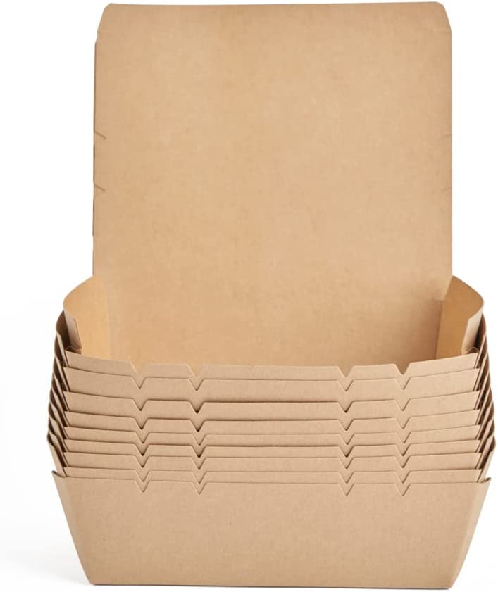 ecowaySmall Kraft Lunch Box Without Window Food Container Made With Craft Paper For Meals & Dessert, Container, Disposable, Eco-friendly, Compostable, Paperbox Restaurants - Pack Of 25, Brown