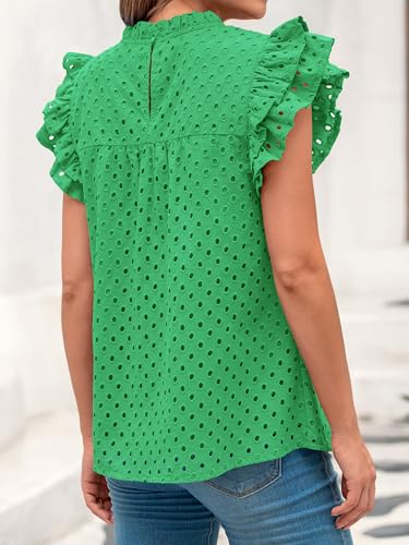 BTFBM Casual Summer Tops for Women 2025 Short Ruffle Sleeves Shirts Crew Neck Hollow Out Lace Embroidered Blouses
