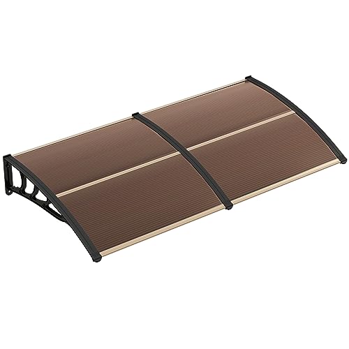 GYMAX Tettoia per Porta, Protezione Solare, Tettoia per Finestra Resistente al Vento con Pannello a Doppio Strato Rivestito e Supporto in ABS(99.2 x 122 x 28 cm) (Marrone, 99.2 x 199 x 28)