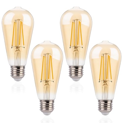 FLSNT ST19 LED Edison Bulbs 40W Equivalent, 4W Amber Glass Vintage Light Bulbs, 2200K Warm White Dimmable, High CRI 90+, 400LM E26 Base, Decorative LED Filament Bulbs for Pendant, Chandelier, 4 Pack