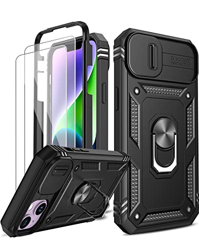 Cover 2in1 Per IPhone 14: Custodia Ibrida Antiurto Full Body 360° Con Protezione Fotocamera Scorrevole (Trasparente+Nero)