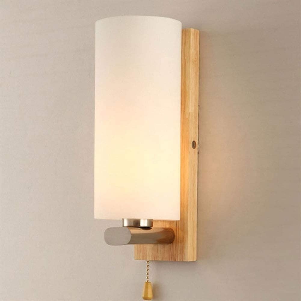 Luz de pared de diseño nórdico con aplique de madera y vidrio redondo para decoración 8