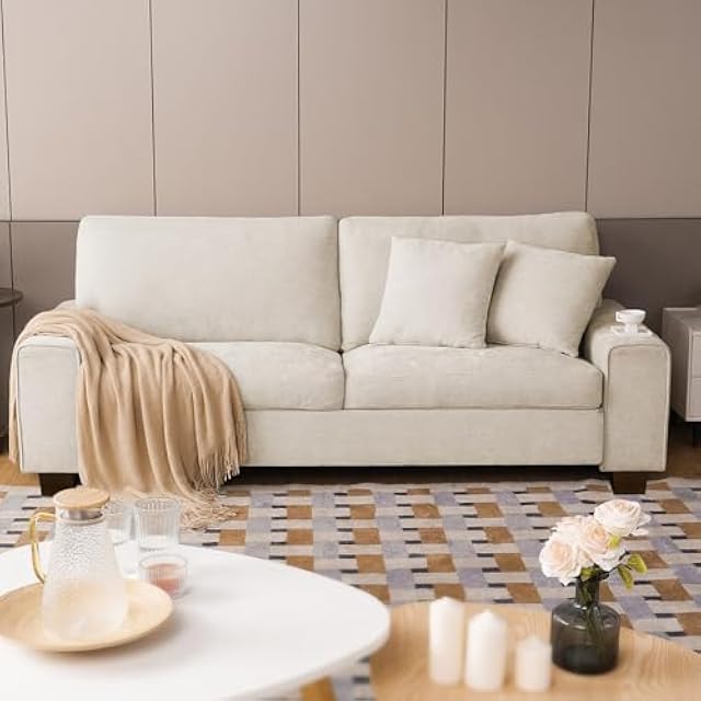 DOPEDIO 88.58" Chenille Loveseat Sofa, Beige, Modern Couch for Living Room