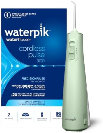 Waterpik Pulse Munddusche kabellos, Professionelle 99,9% Plaque Entfernung, 2 Intensitätsmodi, Zahnzwischenraumreiniger, 45 Sekunden Wassertankkapazität, 2x Aufsätze enthalten, min