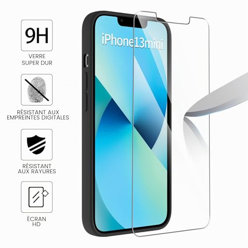 Qasyfanc Coque Protection Caméra pour iPhone 13 Mini avec 2 Pièces Verre Trempé, Housse de Protection Silicone Antichoc Doublure Microfibre Douce Ultra Fine Coque iPhone 13 Mini (Black) – vue 4