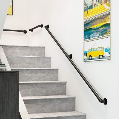 GSKDZG Redondo Barandilla De Escalera De Hierro Forjado Pasamanos De Escalera Negro Industrial Barandilla De Seguridad Para Ancianos Y Niños Antideslizante(Black,150cm)