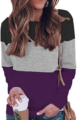 Womens Fall Tops Colorblock Long Sleeve Winter Loose Casual Tunic Shirts Purple L