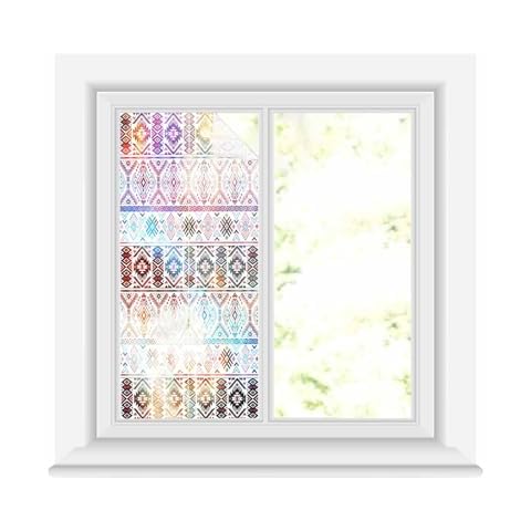 Window Privacy Film Static Cling Aztec Navajo Color Gradient Decorative Sun Blocking Non-Adhesive PVC Stained Glass Window Film for Home Bathroom Office 2PCS 19.6" x 39.9" Cover