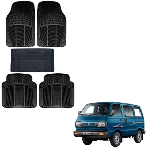 Autokaar Rubber Car Foot Mat for Maruti Omni (Set of 5, Black)
